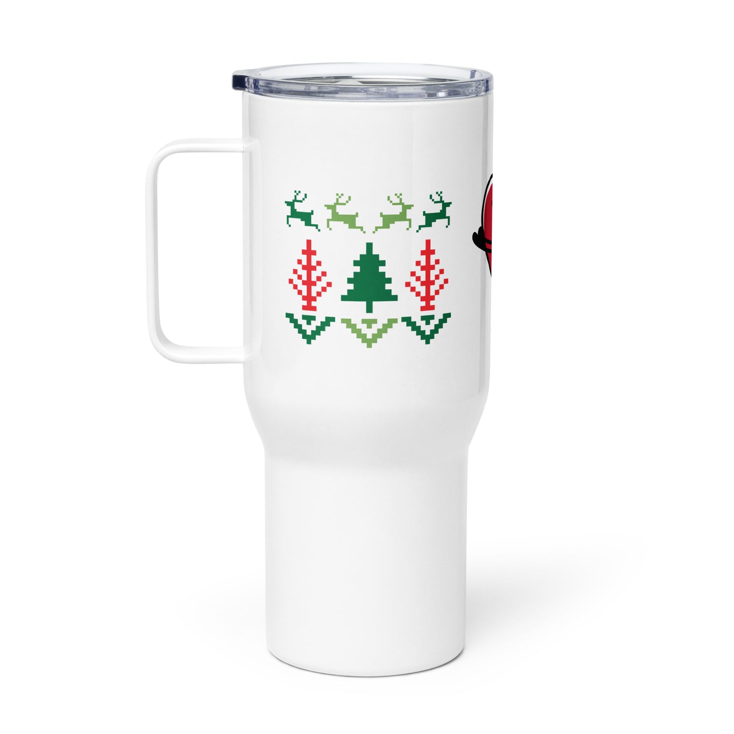 Seasonal travel mug with a handle